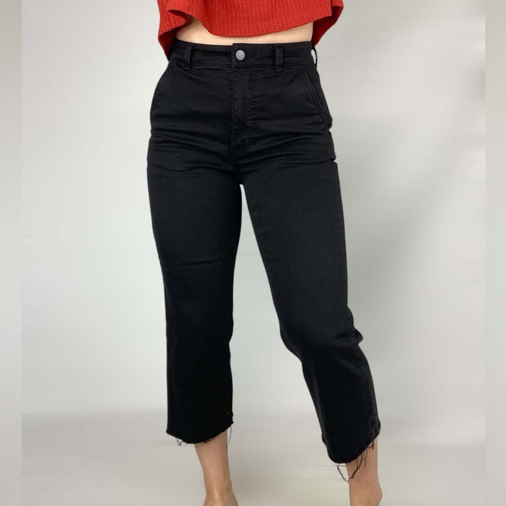 EVERLANE High Rise Raw‎ Hem Straight Leg Pants Black Casual